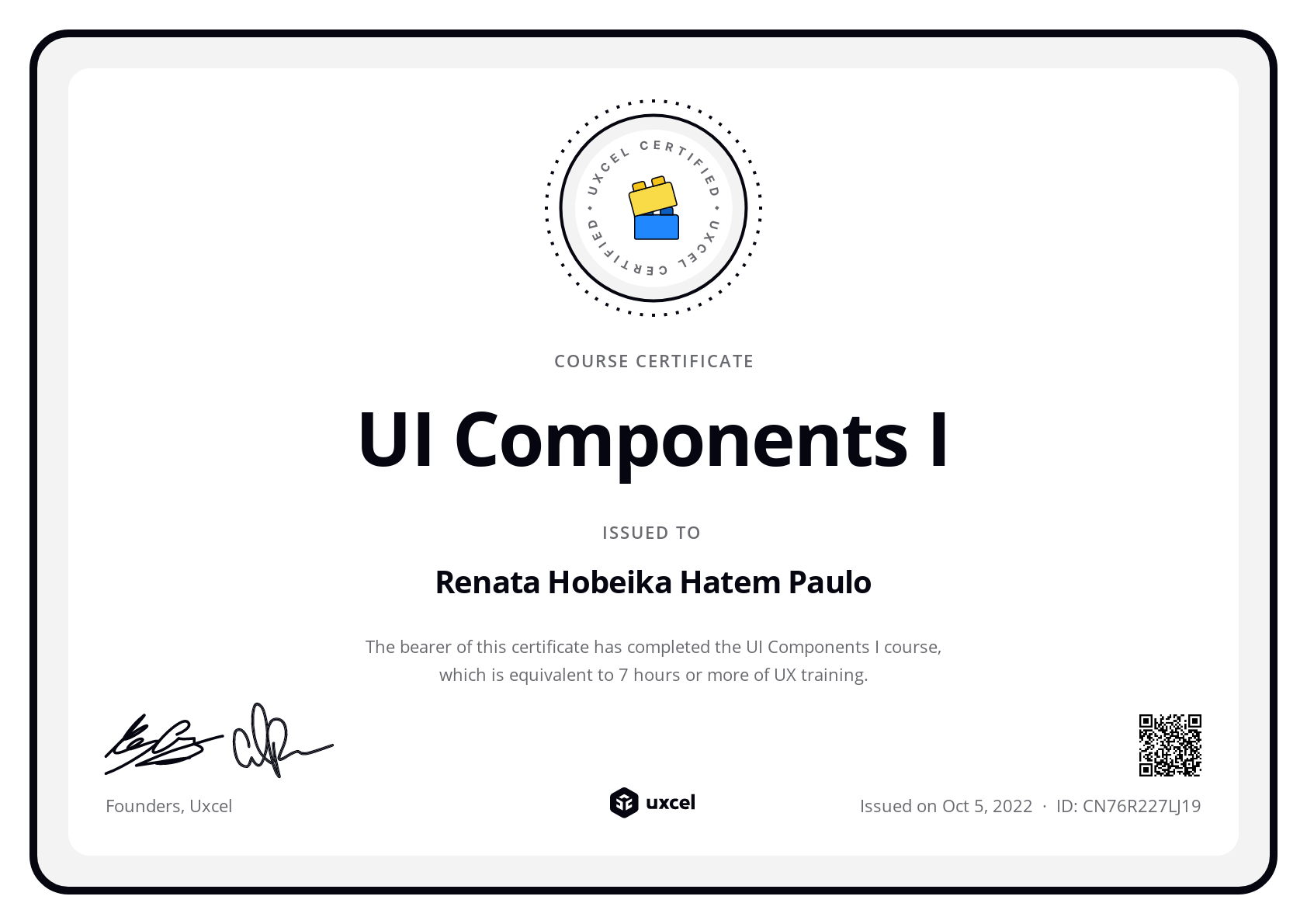 Renata Hobeika Hatem Paulo's certificate